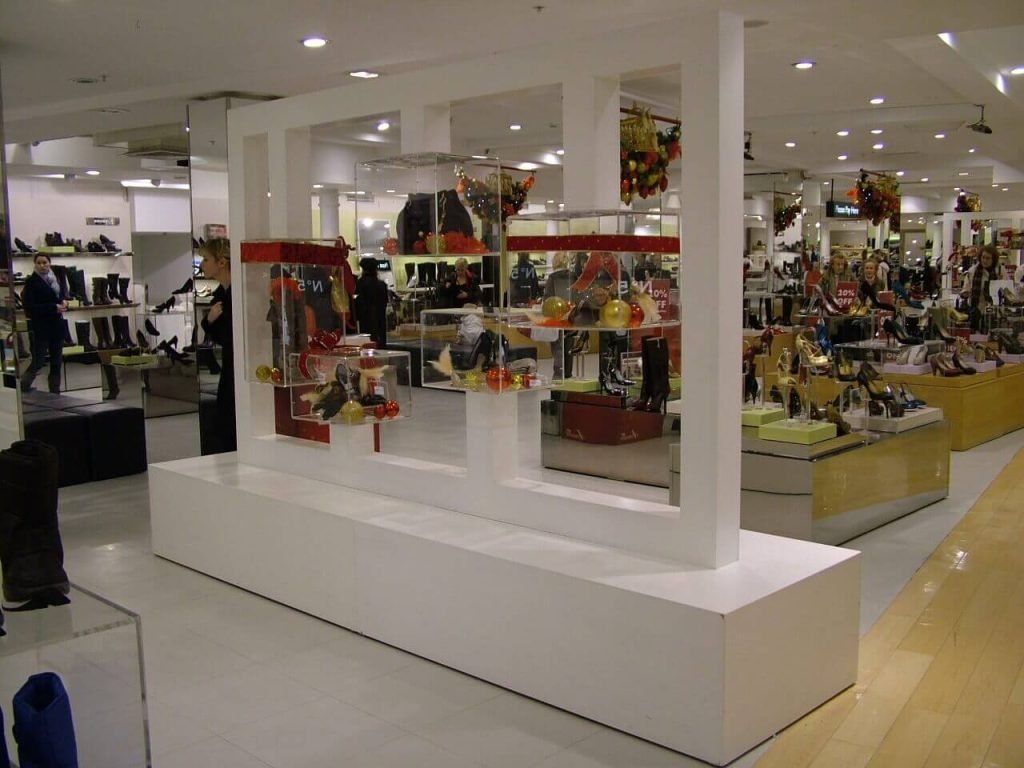 Retail product display in a footwear store