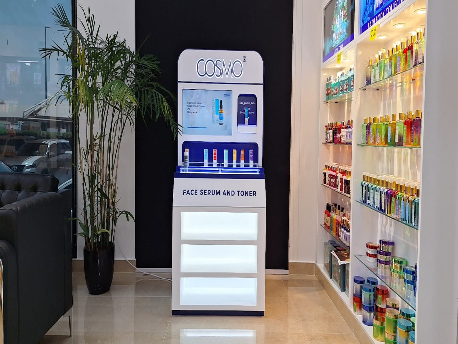 Interactive product display stand for skincare